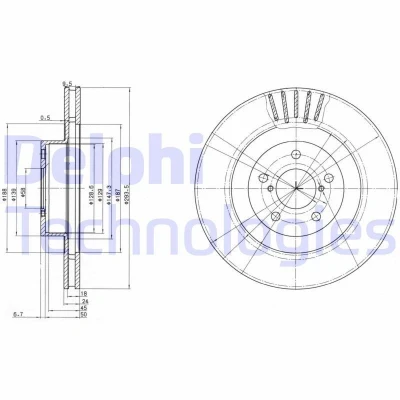 Billede af DELPHI BG3413 Bremseskiver 295 24 5 ventileret olieret ubehandlet uden hjullejer, ABS sensorring SUBARU: Impreza III Hatchback, Forester IV