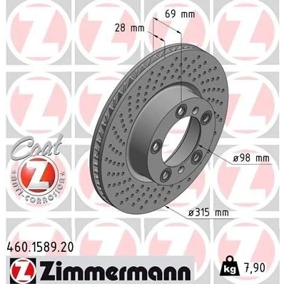 Billede af ZIMMERMANN COAT Z 460.1589.20 Bremseskiver 315 28 7/5 5 130 indvendigt ventileret, Sænket coatet PORSCHE: Boxster
