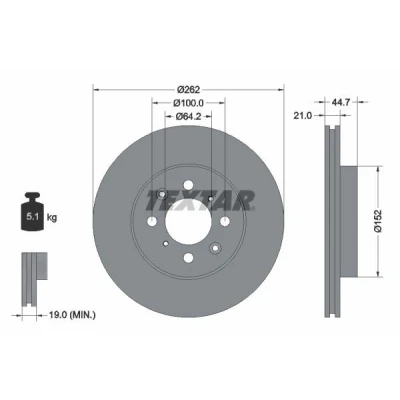 Billede af TEXTAR PRO 92060903 Bremseskiver 262 21 04/08 100 indvendigt ventileret coatet uden hjulbolte, hjulnav HONDA: JAZZ 3, CIVIC 6 Hatchback, 4