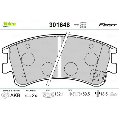 Billede af VALEO 301648 Bremseklodser FIRST foraksel Inkl. slidadvarselskontakt uden anti knirke plade MAZDA: 6 Stationcar, Hatchback, Sedan