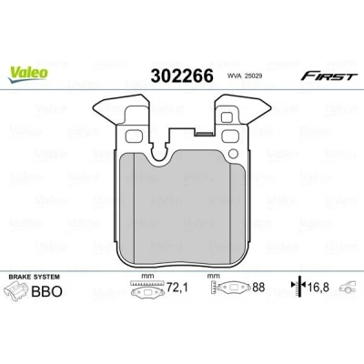 Billede af VALEO 302266 Bremseklodser bagaksel Ekskl. slidadvarselskontakt med anti knirke plade BMW: 3 Touring, 1 Hatchback, Sedan