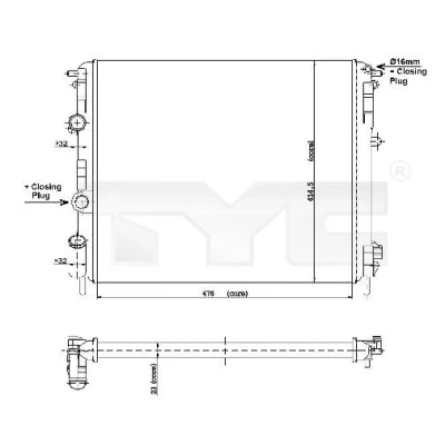 Billede af TYC 728 0010 Radiator 478 415 23 Mekanisk fuget køleripper RENAULT: CLIO 2