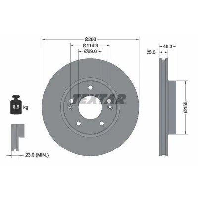 Billede af TEXTAR Bremseskive 25mm 05/07 114,3mm indvendigt ventileret coatet 92351203 51712AT500 Bremseskiver, Skivebremser