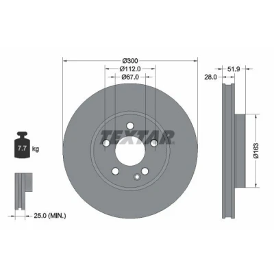 Billede af TEXTAR 92291803 Bremseskiver 300 28 05/06 112 indvendigt ventileret coatet uden hjulbolte, hjulnav MERCEDES BENZ: Vito Van, Tourer