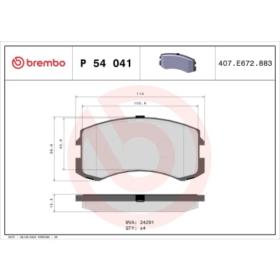 Billede af BREMBO P 54 041 Bremseklodser Ekskl. slidadvarselskontakt uden tilbehør MITSUBISHI: Lancer 7, 7 Limousine