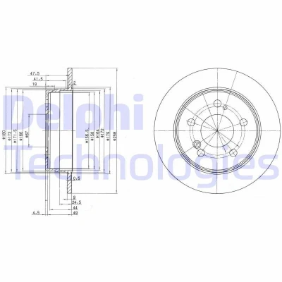 Billede af DELPHI BG2291 Bremseskiver 258 9 5 fuldstændigt olieret ubehandlet uden hjullejer, ABS sensorring MERCEDES BENZ: W124 Sedan, 190, Stationcar