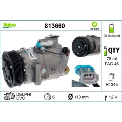 Billede af VALEO REMANUFACTURED 813660 Kompressor CVC 12 PAG 46 R 134a med kompressorolie OPEL: Astra J Sports Tourer, Hatchback