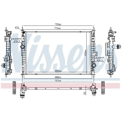 Billede af NISSENS 607184 Radiator Aluminium 650mm 426mm 22mm med pakninger uden kappe, ekspansionsbeholder Loddet køleripper TOYOTA: Proace II Van