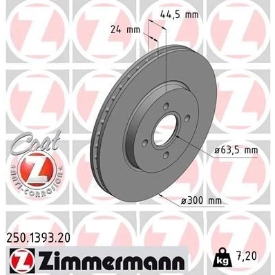 Billede af ZIMMERMANN 250.1393.20 Bremseskiver 300 24 4/4 4 108 indvendigt ventileret coatet FORD: Focus Mk1 Hatchback, Stationcar