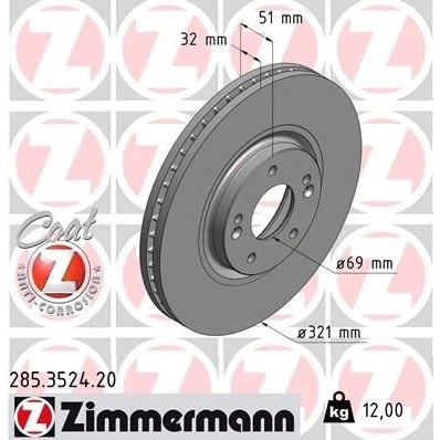 Billede af ZIMMERMANN COAT Z 285.3524.20 Bremseskiver 321 32 7/5 5 114 indvendigt ventileret coatet