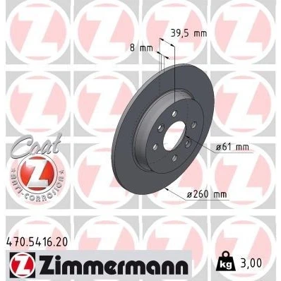 Billede af ZIMMERMANN Bremseskive RENAULT: Clio V Hatchback 260mm 8mm 6/4 4 hul 100mm fuldstændigt coatet 470.5416.20 Bremseskiver, Skivebremser