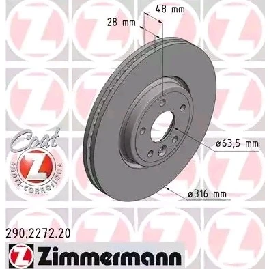 Billede af ZIMMERMANN COAT Z 290.2272.20 Bremseskiver 316 28 6/5 5 108 indvendigt ventileret coatet højkarboniseret