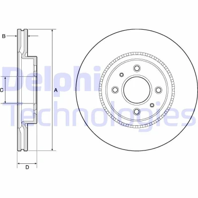 Billede af DELPHI BG4743C Bremseskiver 280 22 4 ventileret coatet ubehandlet uden hjullejer, ABS sensorring KIA: Rio 3, 4, Stonic Hatchback