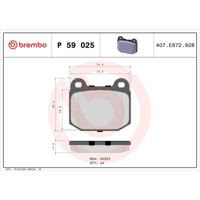 Billede af BREMBO P 59 025 Bremseklodser Ekskl. slidadvarselskontakt uden tilbehør
