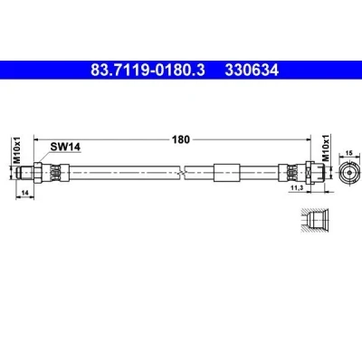 Billede af ATE 83.7119 0180.3 Bremseslange 180 M10x1