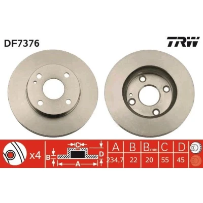 Billede af TRW DF7376 Bremseskiver 235 22 4 100 ventileret lakeret