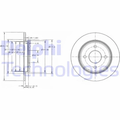 Billede af DELPHI BG3054C Bremseskiver 253 10 4 fuldstændigt coatet ubehandlet uden hjullejer, ABS sensorring FORD: FIESTA 6, 5, Focus Mk1 Hatchback