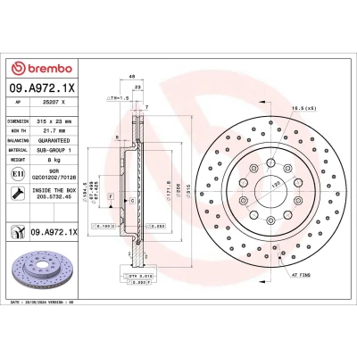Billede af BREMBO Bremseskive OPEL: Insignia A Sports Tourer, Hatchback, Sedan 315mm 23mm 5 perforeret/indv. ventileret coatet 09.A972.1X