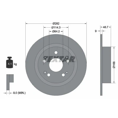 Billede af TEXTAR 92204300 Bremseskiver 282 9 05/09 114,3 fuldstændigt uden hjulbolte, hjulnav HONDA: ACCORD 8, 8 Kombi, HR V II