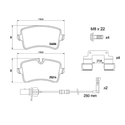 Billede af BREMBO P 85 157 Bremseklodser Inkl. slidadvarselskontakt med bremsecaliperskruer tilbehør AUDI: A4 B9 Avant, Sedan