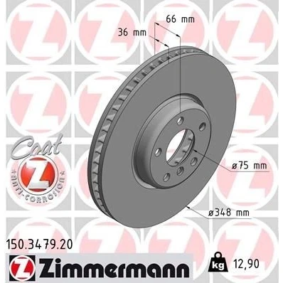 Billede af ZIMMERMANN COAT Z 150.3479.20 Bremseskiver 348 36 6/5 5 120 indvendigt ventileret coatet højkarboniseret BMW: Touring, Sedan, 7