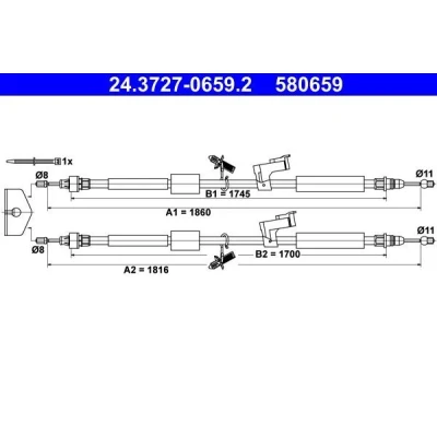 Billede af ATE 24.3727 0659.2 Håndbremsekabel 1816, 1860 FORD: Focus 2 Kombi, C Max, Max