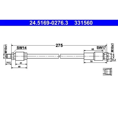 Billede af ATE 24.5169 0276.3 Bremseslange 275 M10x1