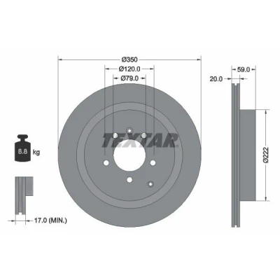 Billede af TEXTAR PRO 92147703 Bremseskiver 350 20 05/07 120 udvendig ventileret coatet uden hjulbolte, hjulnav LAND ROVER: Range Rover Sport, Discovery 4