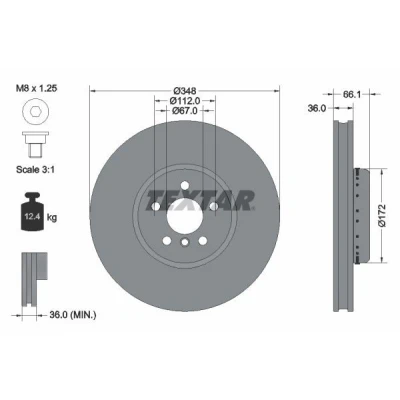 Billede af TEXTAR bremseskive BMW: 5 Sedan, Touring, X5 348mm 36mm 05/06 112mm indvendigt ventileret, todelt 92288725 34106880076,34107915322