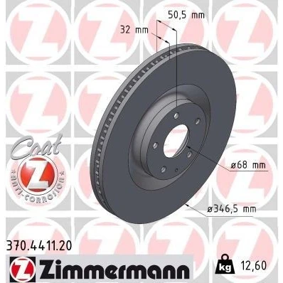 Billede af ZIMMERMANN 370.4411.20 Bremseskiver 347 32 6/5 5 114 indvendigt ventileret coatet højkarboniseret
