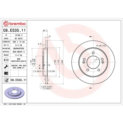 Billede af BREMBO 08.E535.11 Bremseskiver 262 10 5 fuldstændigt coatet højkarboniseret