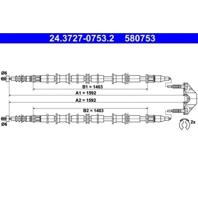 Billede af ATE 24.3727 0753.2 Håndbremsekabel 1592, 1592 med tilbehør OPEL: Astra G Caravan, CC