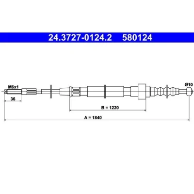Billede af ATE 24.3727 0124.2 Håndbremsekabel 1840 VOLKSWAGEN: GOLF 2, Jetta 2