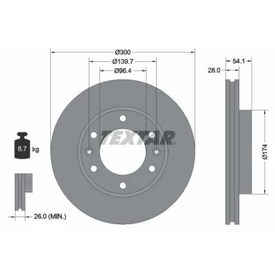 Billede af TEXTAR 92164500 Bremseskiver 300 28 06/08 139,7 indvendigt ventileret uden hjulbolte, hjulnav KIA: CARNIVAL / GRAND 3