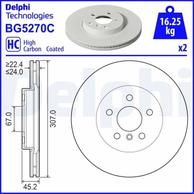 Billede af DELPHI Bremseskive 307mm 24mm 5 ventileret BG5270C 34106891079 Bremseskiver, Skivebremser