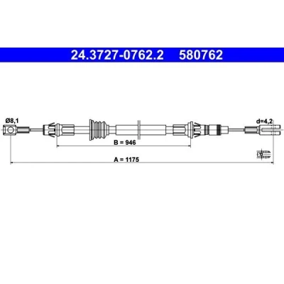 Billede af ATE 24.3727 0762.2 Håndbremsekabel 1175 OPEL: Movano A Bus