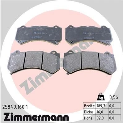 Billede af ZIMMERMANN 25849.160.1 Bremseklodser med akustisk advarsel for slid Billede svarer til leveringsomfang CHEVROLET: Camaro V Coupe
