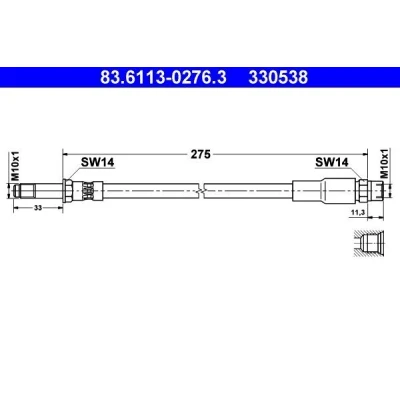 Billede af ATE 83.6113 0276.3 Bremseslange 275 M10x1 BMW: 5 Sedan, Touring
