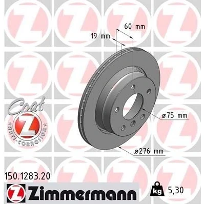 Billede af ZIMMERMANN COAT Z 150.1283.20 Bremseskiver 276 19 6/5 5 120 udvendig ventileret coatet højkarboniseret BMW: 3 Sedan, Touring, Coupe
