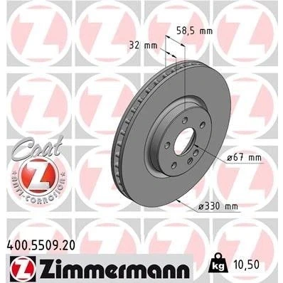 Billede af ZIMMERMANN COAT Z 400.5509.20 Bremseskiver 330 32 6/5 5 112 indvendigt ventileret coatet højkarboniseret MERCEDES BENZ: Vito Van, Tourer