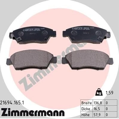 Billede af ZIMMERMANN 21694.165.1 Bremseklodser med akustisk advarsel for slid Billede svarer til leveringsomfang HONDA: CRX 3