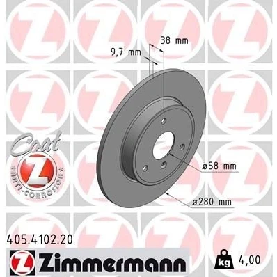 Billede af ZIMMERMANN COAT Z 405.4102.20 Bremseskiver 280 10 4/3 3 112 fuldstændigt coatet højkarboniseret SMART: Fortwo II Coupe, Cabriolet