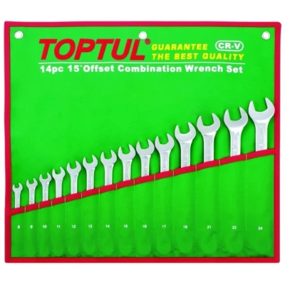 Billede af TOPTUL GAAA1408 Dobbelt gaffelnøglesæt 10, 11, 12, 13, 14, 15, 16, 17, 19, 21, 22, 24, 8, 9 14 Krom vanadium stål mat satineret