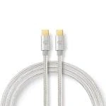 Billede af USB kabel 2.0 Type C Han 480 Mbps 100 W Guldplateret 1.00 m Runde Flettet / Nylon Sølv Cover Window Box