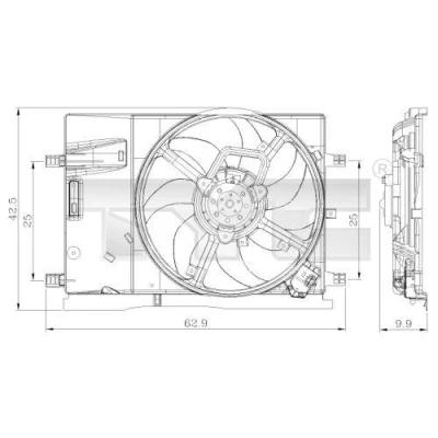 Billede af TYC 809 0018 Køleventilator til køretøjer med klimaanlæg 390 240 kølerventilatorramme (karm), belastningsmodstand OPEL: Corsa D Hatchback