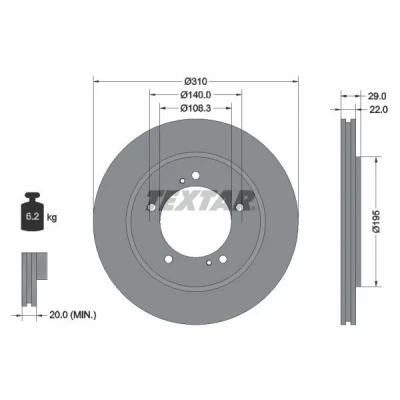 Billede af TEXTAR PRO 92170503 Bremseskiver 310 22 05/07 140 indvendigt ventileret coatet uden hjullejer, hjulbolte, hjulnav SUZUKI: Grand Vitara 1 SUV