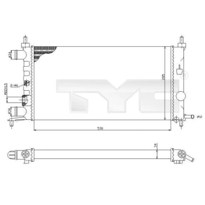 Billede af TYC 725 0025 R Radiator til køretøjer uden klimaanlæg 530 285 34 manuelt gear Mekanisk fuget køleripper OPEL: Corsa B Hatchback