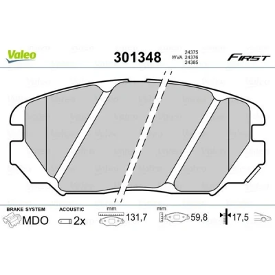 Billede af VALEO 301348 Bremseklodser foraksel Inkl. slidadvarselskontakt uden anti knirke plade HYUNDAI: Sonata V, Tucson, ix20