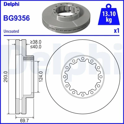 Billede af DELPHI BG9356 Bremseskiver 293 40 12 ventileret olieret ubehandlet uden hjullejer, ABS sensorring