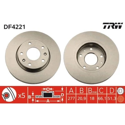 Billede af TRW DF4221 Bremseskiver 277 20,9 5 120 ventileret lakeret LAND ROVER: Freelander I SUV, SUV Cabriolet
